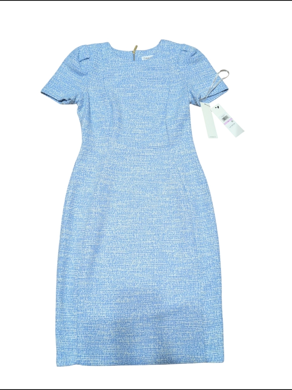 Calvin Klein New With Tags size 6 Elegant Light Blue Tweed Sheath Dress - Women